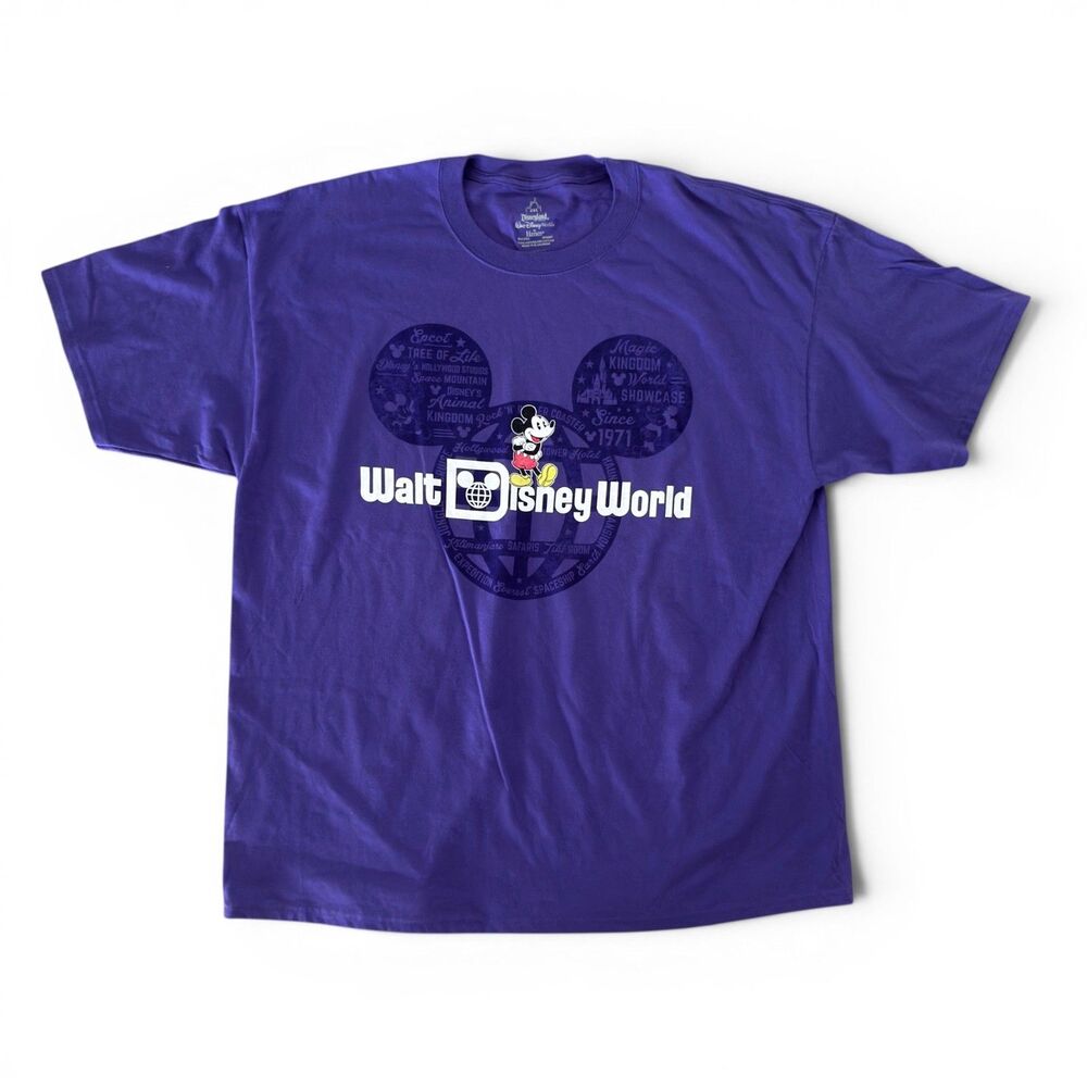 Disney Sorcerer Mickey Four Parks One World Purple Graphic T-Shirt Men’s Size 2X